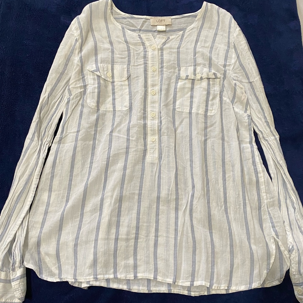 Loft Blue and White Striped Blouse